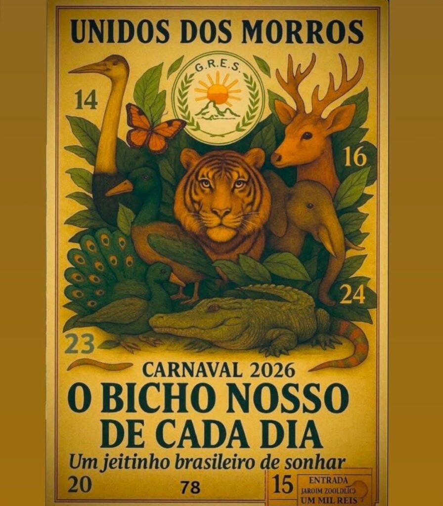 #paratodosveremLogo provisória do enredo da Unidos dos Morros: O Bicho Nosso de Cada Dia - Um jeitinho brasileiro de sonhar, contando sobre o jogo do bicho