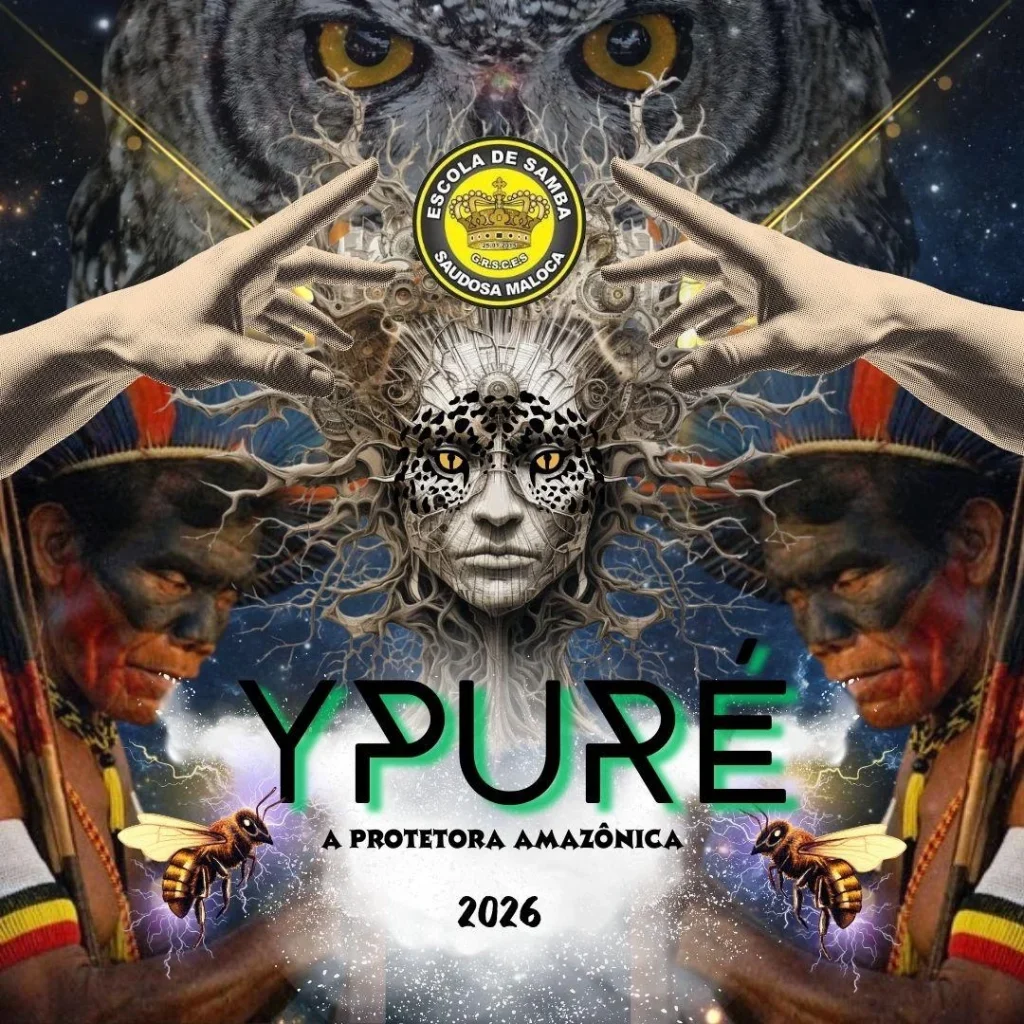 Logomarca do enredo 2026 da Saudosa Maloca. A escola está no grupo Especial de Bairros da UESP