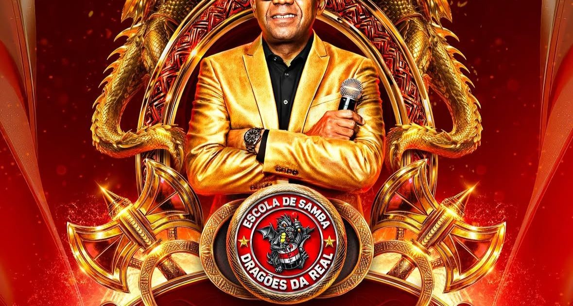 Logo Dragões da Real 2027 Enredo: Sob as Bençãos de Xangô, a Coroação do Príncipe Reinaldo
