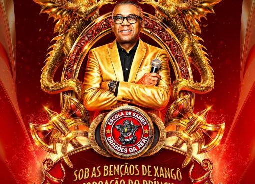 Logo Dragões da Real 2027 Enredo: Sob as Bençãos de Xangô, a Coroação do Príncipe Reinaldo