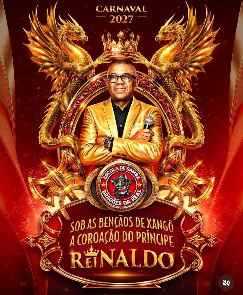 Logo Dragões da Real 2027 Enredo: Sob as Bençãos de Xangô, a Coroação do Príncipe Reinaldo
